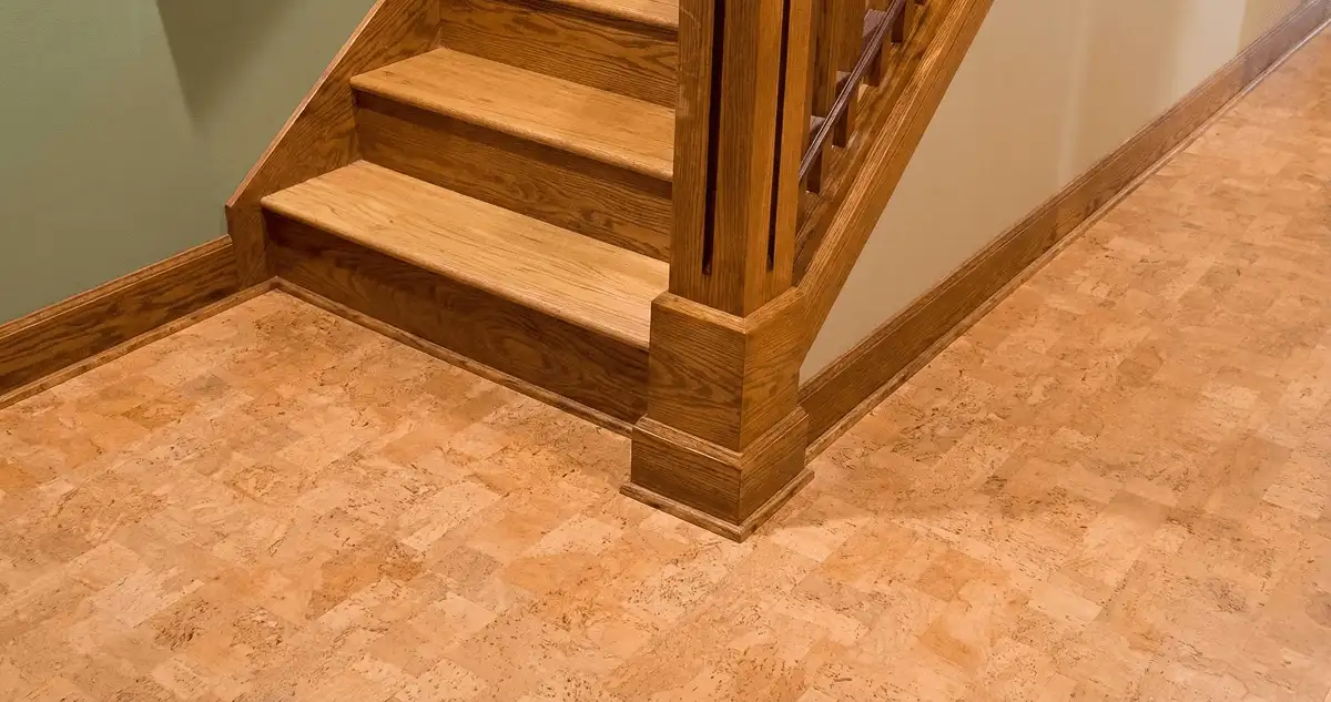 End of a staircase with cork flooring in Spokane, WA